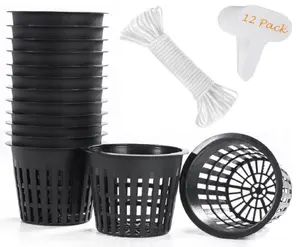 12 Pack 3 inch Net Cup Pots with 12 feet Hydroponic Self Watering Wick