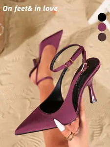 2026 Summer Women's Luxe Satin Pointed Toe Slingback Heels, Adjustable Gold Buckle Stiletto High Heel Pumps, 3 Colors Black/Brown/Wine Red Elegant Comfortable Outdoor Wedding Bridal Party Date Evening Office Shoes