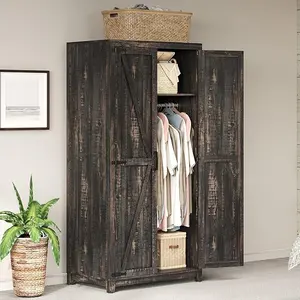 AMERLIFE 71'' Farmhouse Armoire Wardrobe Closet with 2 Barn Doors, Storage Cabinet with Hanging Rod & Shelf, Versatile Clothing Storage