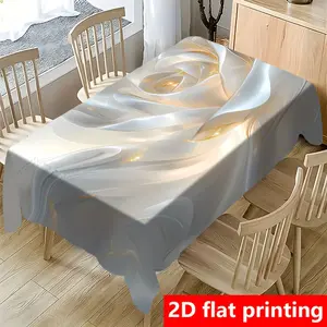 A 2D flat printed tablecloth with elegant European design and abstract white floral patterns. Reusable, easy to clean, very suitable for indoor and outdoor occasions, ideal for picnics, festivals, and restaurants.
