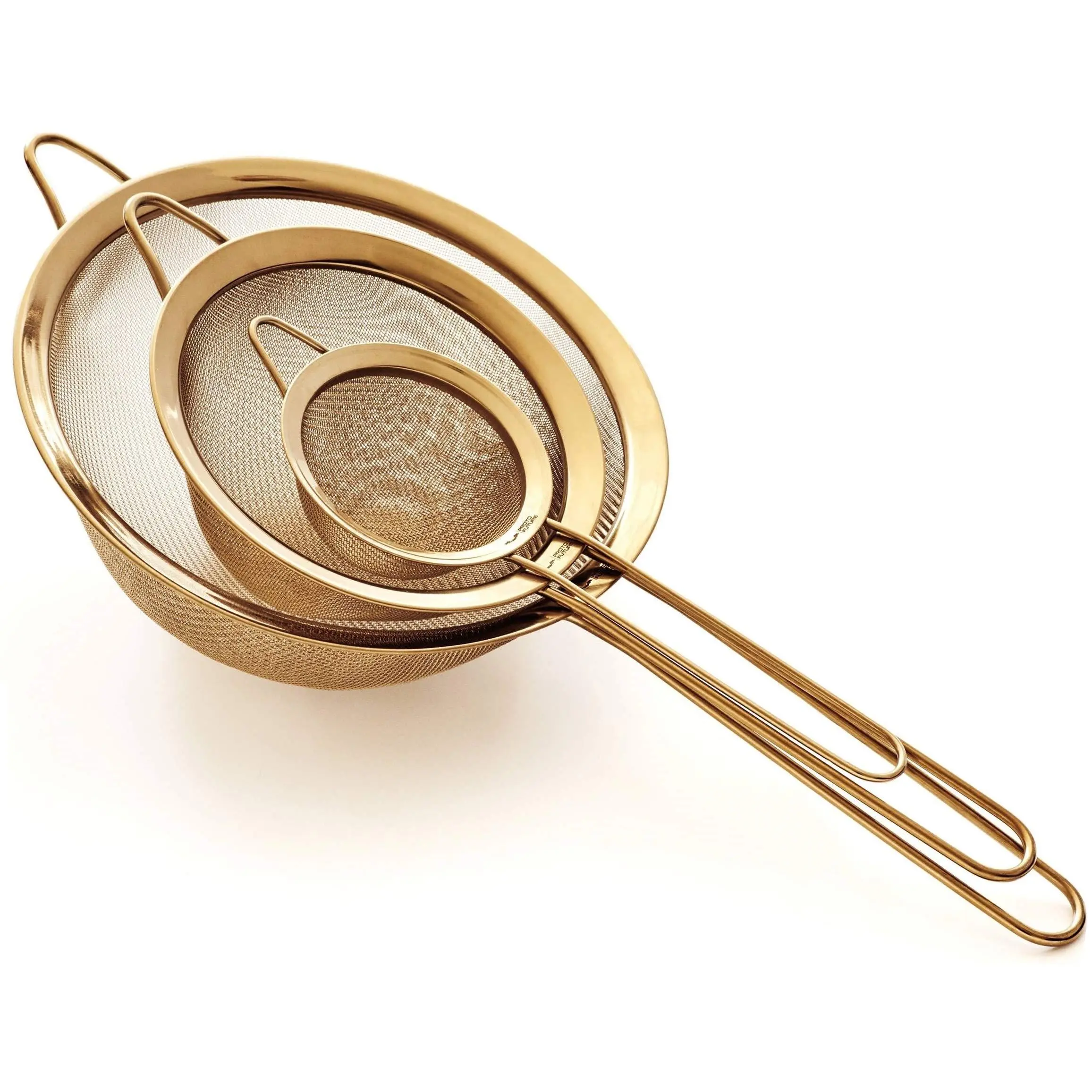 Strainer Set Fine Mesh - 304 Stainless Steel (18/8) 8"  5.5" And 3.3" Sturdy Kitchen Strainers (gold)