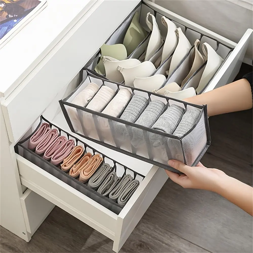 Mesh Open Storage Bins - 3pcs/5pcs Stackable Non-Woven Wardrobe Organizers with Compartments, Clothes Closet Space Saver, Stackable Open Storage Bins, Indoor