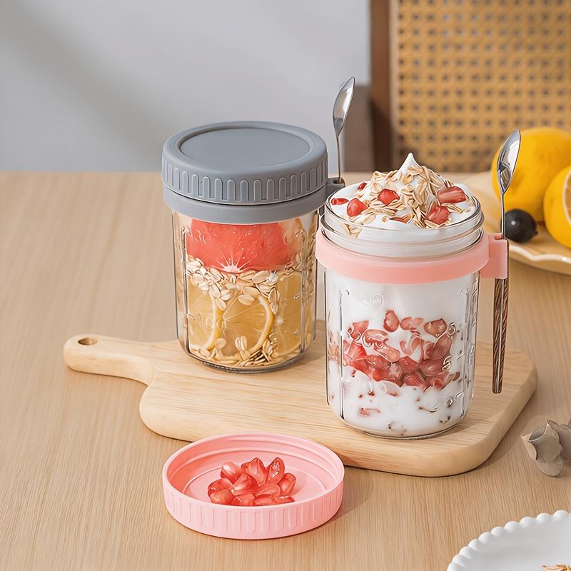 16oz Glass Overnight Oats Mason Jars - Airtight Food Cover Containers with Spoons for Camp Kitchen Meal Prep, Hiking, Kitchen Enthusiasts’ Cereal & Yogurt Storage (Maintains Freshness), Overnight Oats Jars, Airtight Lid, Cereal And Yogurt Storage