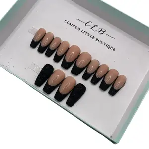 Claire's Little Boutique "Black Magic" Nail Art Collection Glossy Press On Nails 12 Handmade Gel Nails with Prep Kit for DIY Manicure