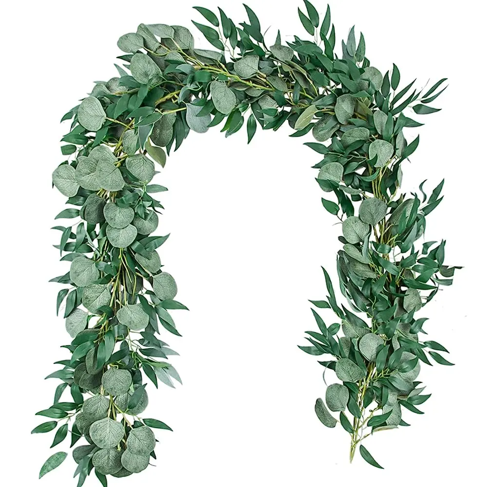 Der Rose 2-Pack Artificial Eucalyptus Leaf Garland, 6.5 Ft Fake Greenery Hanging Vines Swag - Home Decor Garland for Wedding Farmhouse Table Runner Doorways, Artificial Garland
