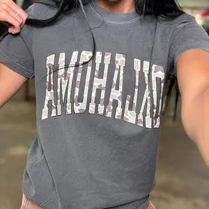 OKLAHOMA Camo T-Shirt - Gray Tee with Camouflage Lettering Design