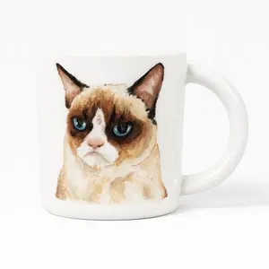 Grumpy Cat Mug – Hand-Painted Ceramic Coffee Cup, Funny Cat Lover Gift, Unique Pet Portrait Mug, Ready to Ship