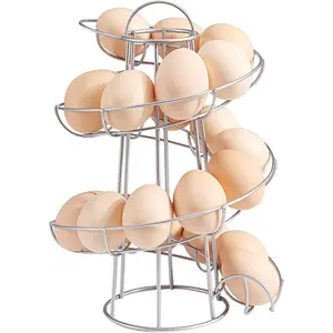Spiral Egg Skelter Countertop, Medium Egg Display - Freestanding Wired Countertop Egg Holder for Fresh Eggs, Dispenser Stand Storage Rack for Kitchen, Silver