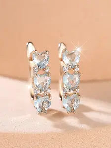 Women's Blue Zirconia Heart-Shaped Pendant Earrings, Retro Style, Gold-Plated Jewelry, Wedding Gift, Dangle Earrings