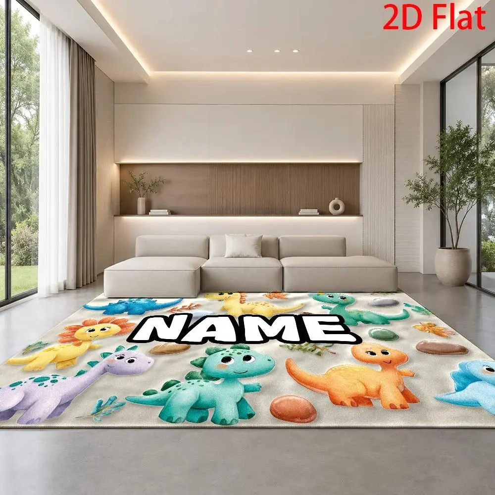 2D Flat, Cute Cartoon Dinosaur Pattern Large Rugs, Playful Prehistoric Theme Decorative Floor Mat, Durable, Ideal for Living Room, Bedroom, Office, Or Entryway, Perfect for Home Office Decor, Oversized