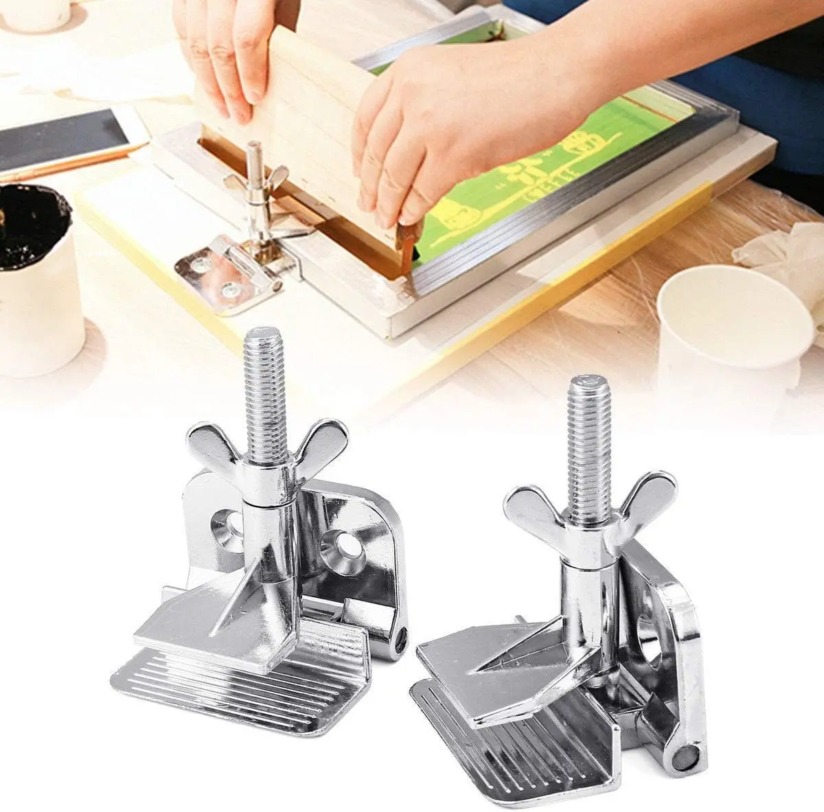 2Pcs Screen Frame Butterfly Hinge Clamp for Silk Screen Printing Hobby Printer Include Four Screws