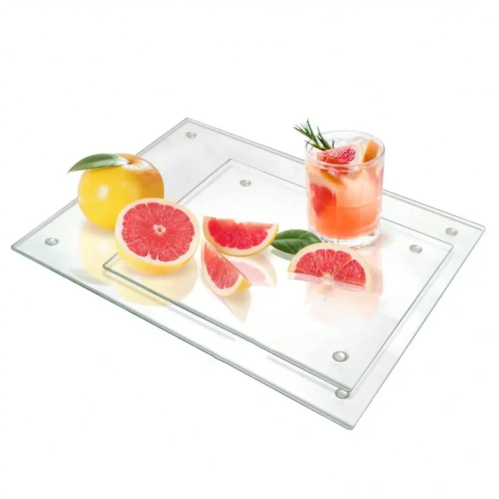 Gaomon 2-Piece Tempered Glass Cutting Board Set, Rectangular Anti-Slip Surface Boards with Rubber ft, Heat-Resistant Transparent Glass Tray for Countertops, Kitchen Household Products, Chopping, 12 X 16 Inches, Set Of Two