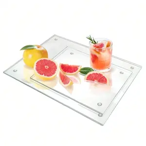 Gaomon 2-Piece Tempered Glass Cutting Board Set, Rectangular Anti-Slip Surface Boards with Rubber ft, Heat-Resistant Transparent Glass Tray for Countertops, Kitchen Household Products