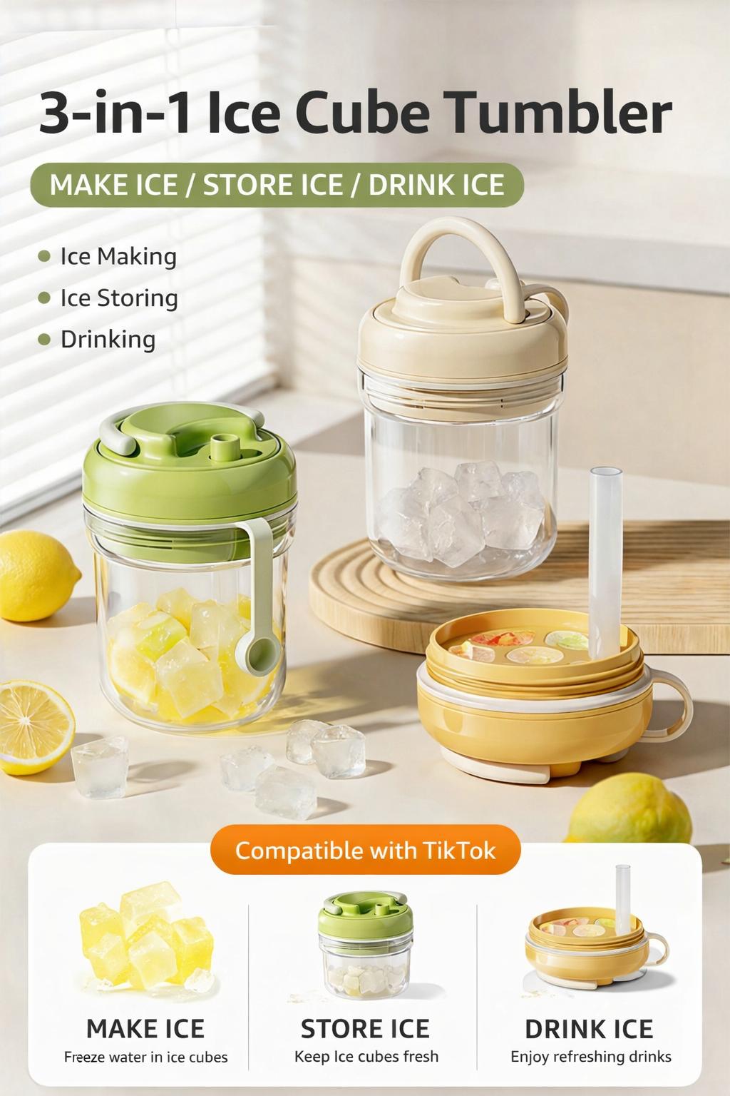 Portable Ice Maker Water Bottle 2 in 1 Ice Tray Cup One Press Ice Release with Straw for Iced Coffee & Drinks, Perfect for Coffee, Juice, and Beverages Utensils 6 Grids Green Portable Portable Ice reusable Durable Mold kitchen containers Outdoorfun