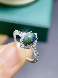 Women's S925 Silver Natural Opal Ring, Adjustable Size Jewelry Gift for Women, Perfect for Anniversary & Valentine's Day