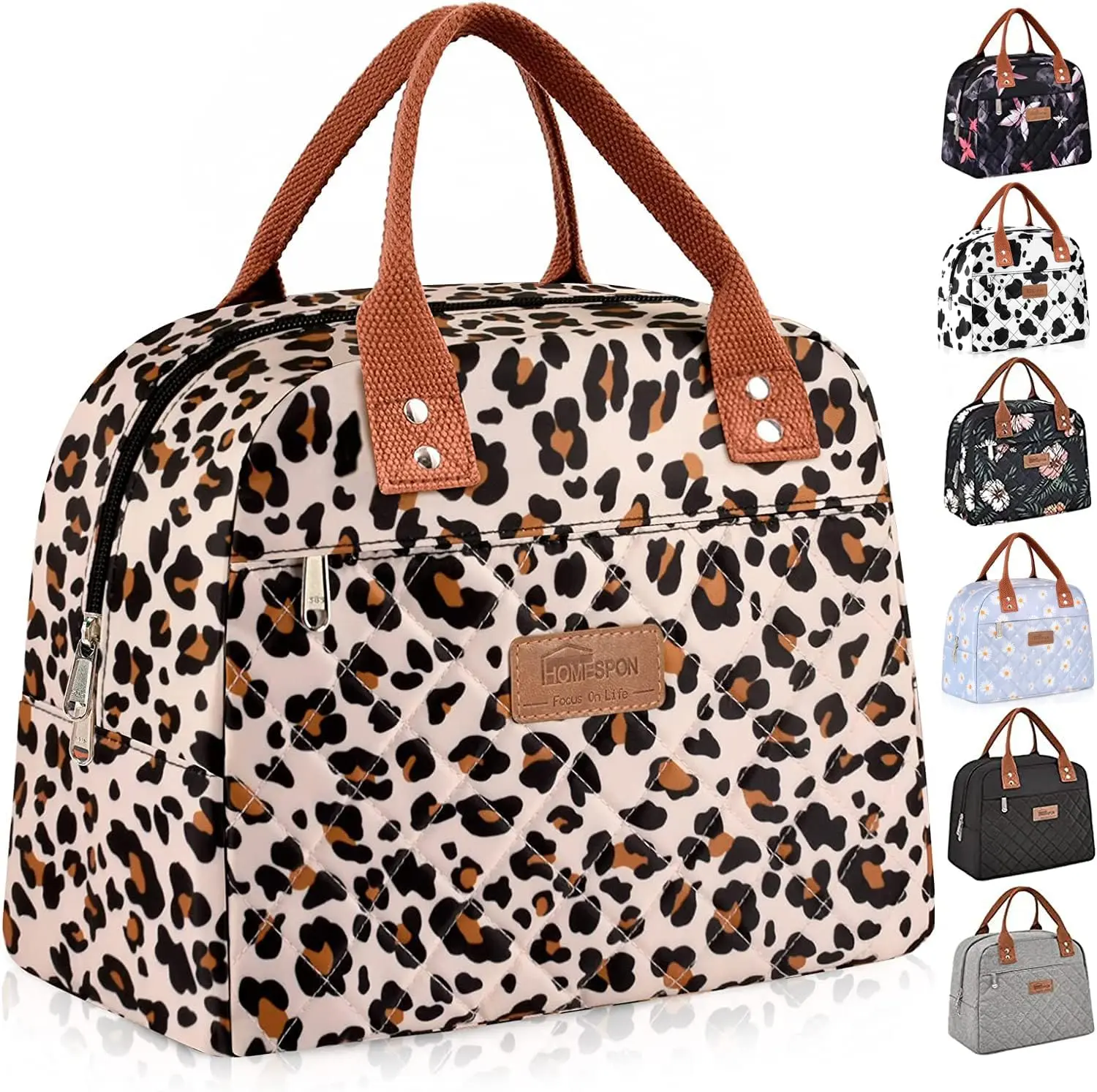 Insulated Lunch Bag for Women Men Adults Lunch Tote with Front Pocket Lunch Box Container Cooler Bag for Work Picnic (Leopard Print)