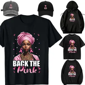 Oversize Acid Wash,Hooded sweatshirtt,Transfer，long-sleeved T-shirt-DIY-Unisex-Baseball cap-Breast Cancer Awareness African American Pink Ribbon Women T-Shirt