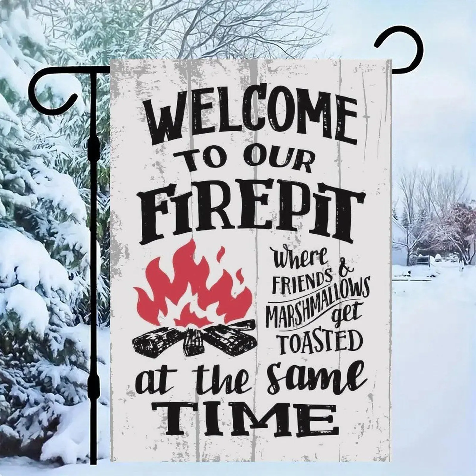 12*18in Welcome To Our Fire Pit Funny Backyard Campfire Marshmallow Garden Flag Double Sided Rustic Outdoor Patio Yard Decor Banner