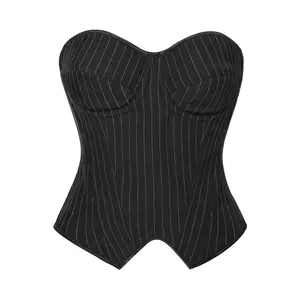 Women's Elegant Striped Corset Top, Strapless Corset, Built-in Bra Cups, Slimming Shapewear, Polyester and Spandex, Hand Washable body shaper compression