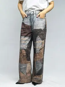 Lux Lee 3D Digital Print Patchwork Baggy Wide-Leg Jeans - Cow Boy, Vintage Washed Distressed Denim, High-Definition Non-Fading Graphic, Flattering Silhouette Hides Leg Flaws, Retro Workwear Vibe, Edgy Street Style For Trendsetters