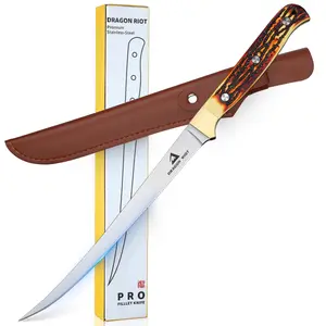DRAGON RIOT Fillet Knife 7.5 inch Professional Boning Knife for Filleting Japanese Stainless Steel Fish Knife Meat Poultry Cutting Indoor or Outdoor