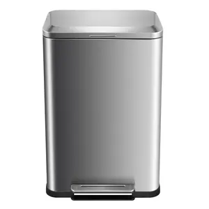 GARVEE 50L Rectangular Stainless Steel Pedal Recycle Bin with Lid and Inner Buckets, Hands-Free Kitchen Trash Can for Efficient Waste Management