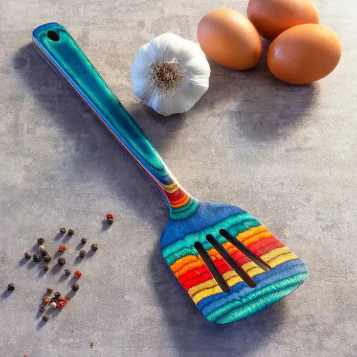 Montego Bay Kitchen Baltique Slotted Spatula - Rainbow Blend Colorful Nonstick Utensil with Hanging Hole, Ideal for Everyday Cook Tasks and Kitchen Decor