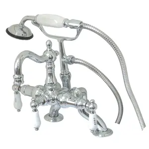 212 MAIN Adjustable Deck-Mount Leg Tub Filler, 3.37x10 in., with Hand Shower and Metal Lever Handle, Chrome Finish
