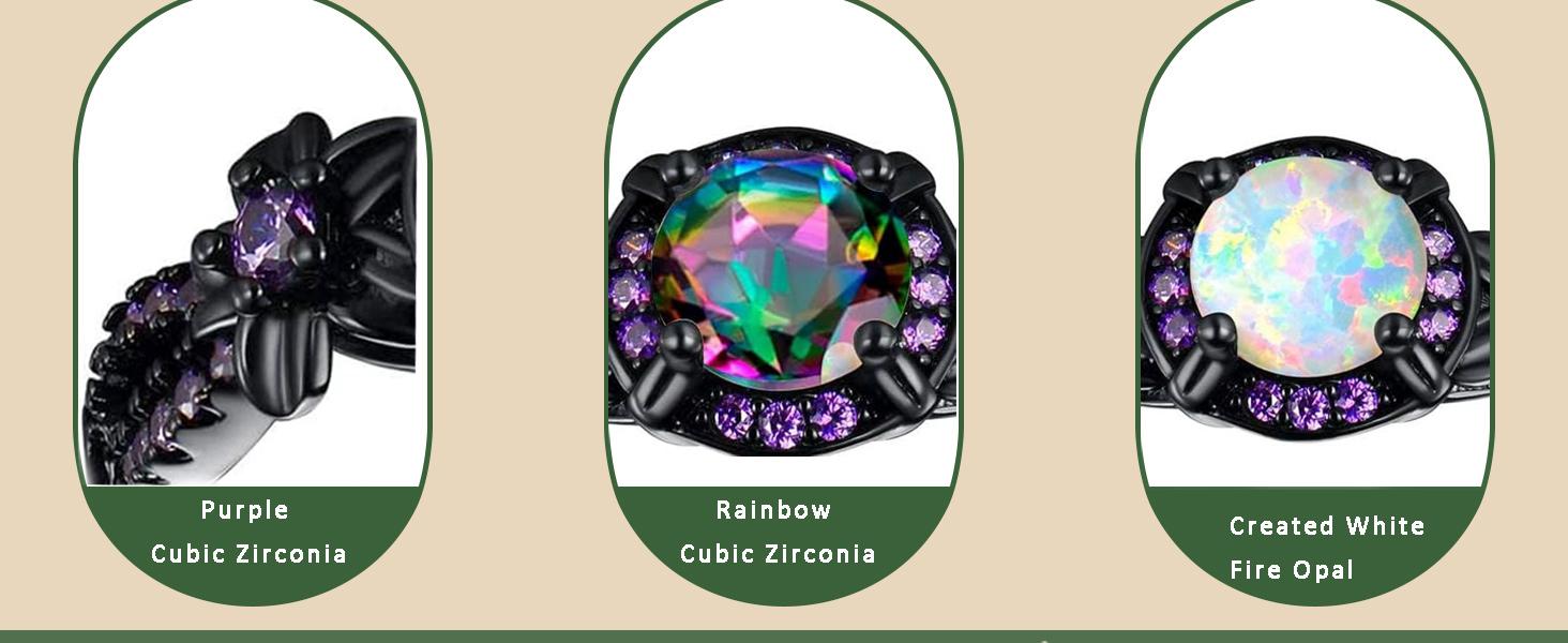 Ring for Women,18K Black Gold Plated Created Opal/Mystic Topaz/Amethyst Garnet Wedding Engagement Promise Rings Band
