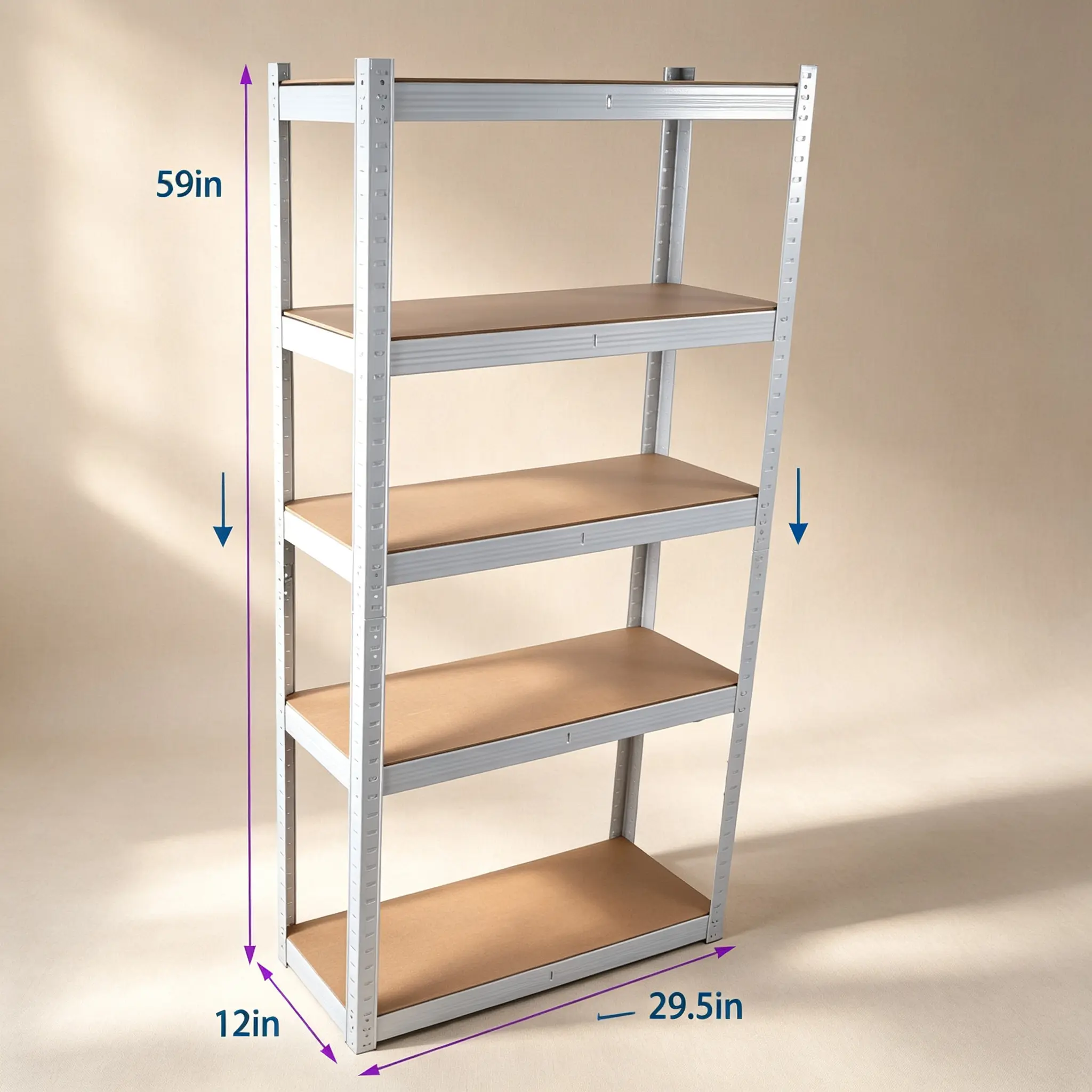 Heavy Duty Adjustable 5-Tier Laminated White Metal Utility Shelving Unit, 1-Pack Storage Rack for Garage, Warehouse, 29" W x 12" D x 59" H Home Organizer