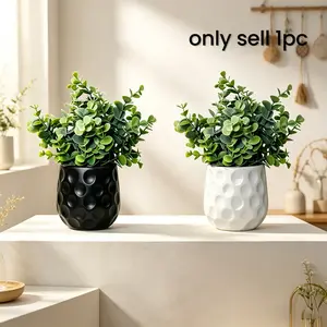 Realistic Eucalyptus Leaf Potted Plant, Mini Artificial Greenery with Golf Shape Pot, Artificial Flower with Pot,No Watering Needed, Universal Setting
