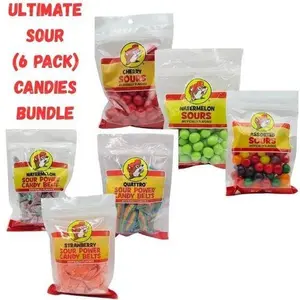Buc-ee's 6 Pack Sweet and Sour Candy Belts & Drops Variety Bundle