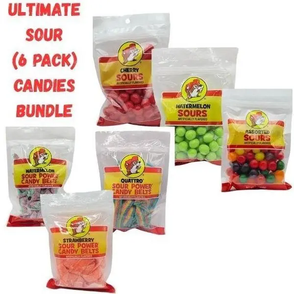 Buc-ee's 6-Pack Sweet and Sour Candy Bundle - Belts & Drops Variety, Sour Candy Treats, Buccee's