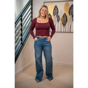 Risen High Rise Studded Wide Leg Jeans – Medium Wash (Regular & Plus)