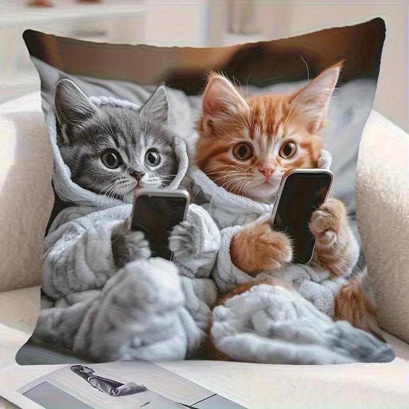 Cat Design Single-Sided Polyester Sofa Pillowcase, Bohemian Style Comfy Backrest Cushion, Ideal for Living Room & Bedroom Décor