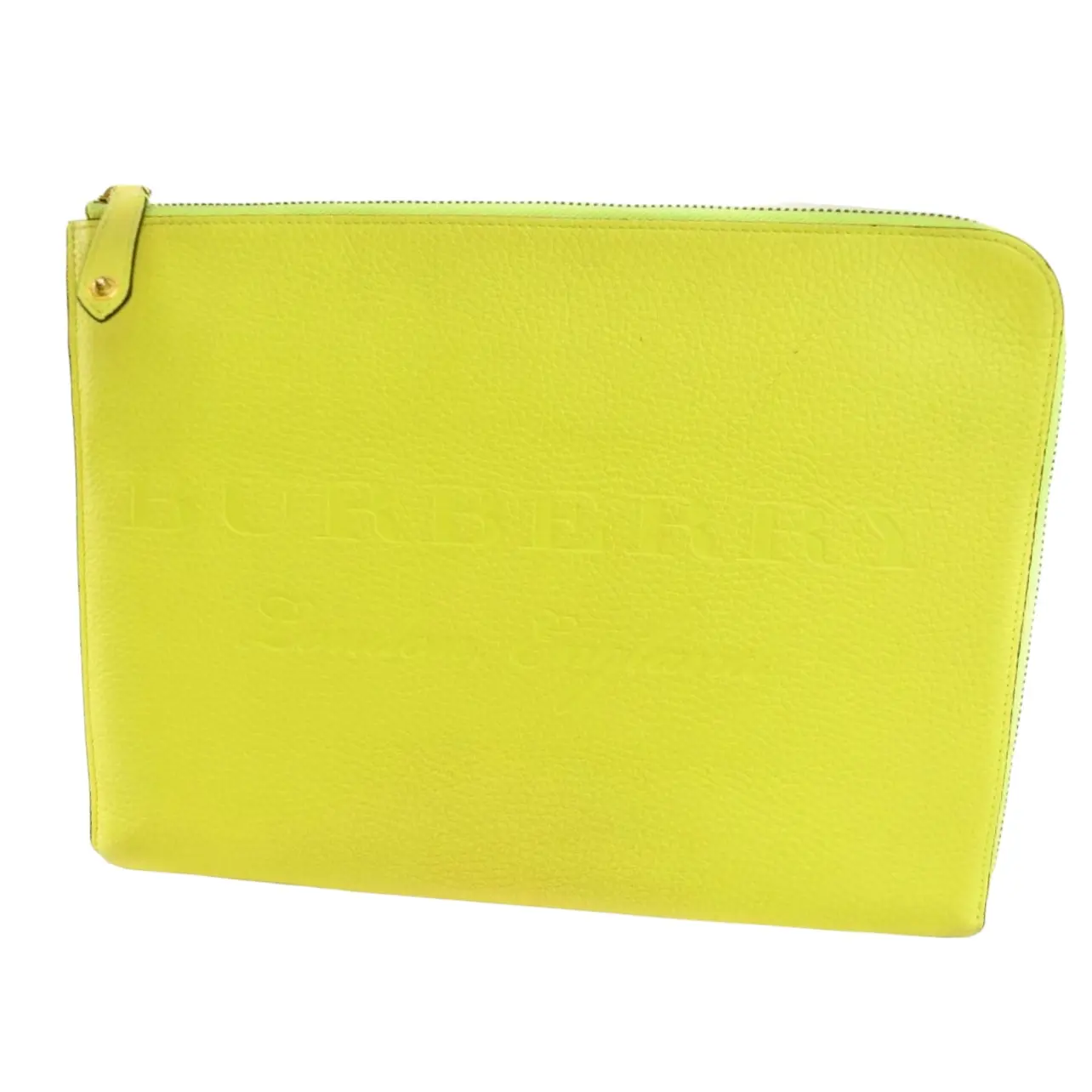 Pre-owned BURBERRY leather Clutches & Wristlets Neon Yellow, Logo Tablet/Portfolio/Laptop Case/Sleeve