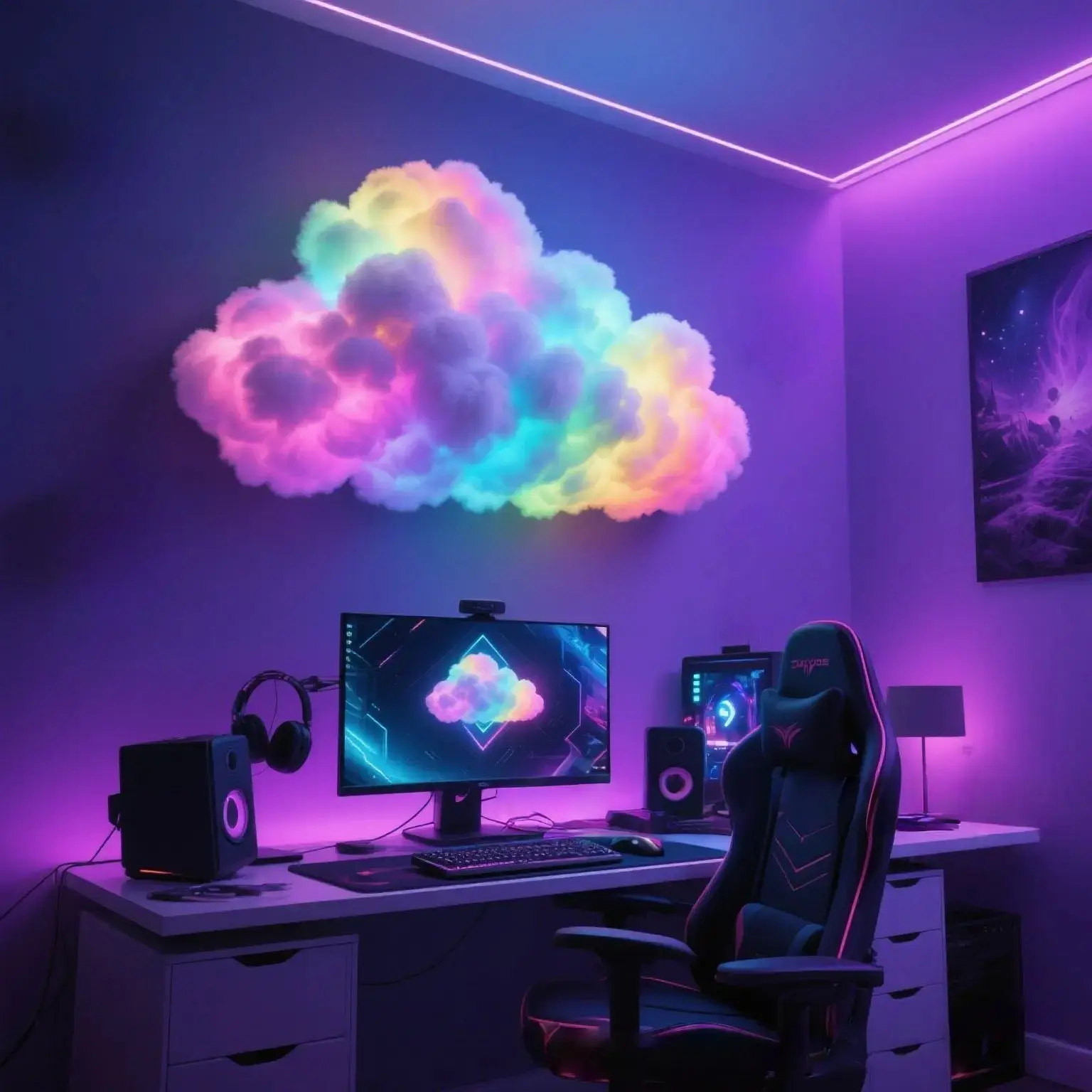 Smart RGB Cloud Lamp - App Voice & Remote Control, Music Sync RGB Light, DIY Cotton Cloud Night Light with Timer, USB Rechargeable Night Light, Aesthetic Room Decor for Teens, Gamers, Streamers