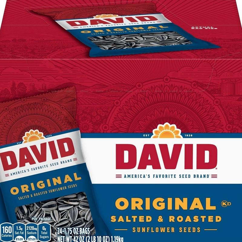 DAVID Sunflower Seeds, Original Flavor, 1.75 oz. (Pack of 24)