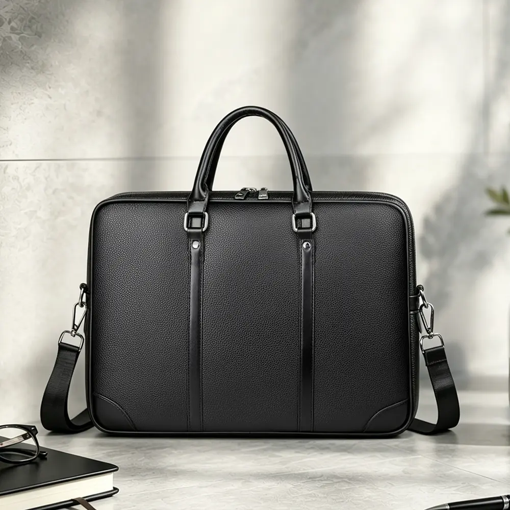 Men's Minimalist PU Leather Laptop Briefcase with Shoulder Strap, Lightweight, Handheld-Crossbody Design for Office Commuting, Holds Documents, Notebooks, Laptops