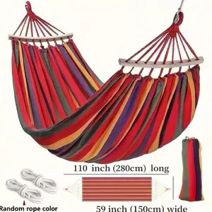 Double Canvas Hammock Bed, 2-Person Outdoor Garden Leisure Hammock, Ultra-Light Soft Woven Fabric, 500lb Capacity, Comfortable Hanging Chair