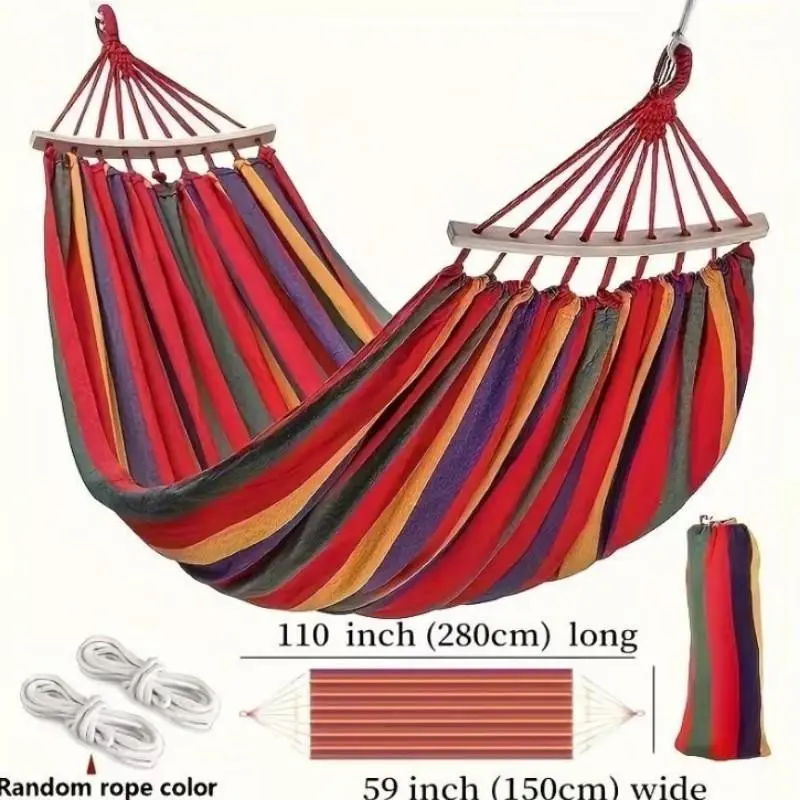 Double Canvas Hammock Bed, 2-Person Outdoor Garden Leisure Travel Accessory Hammock, Ultra-Light Soft Woven Fabric, 500lb Capacity, Comfortable Hanging Chair, Backyard Hammock