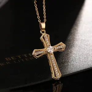 Retro Punk Unique Zircon Cross Pendant Niche Titanium Steel Collarbone Necklace