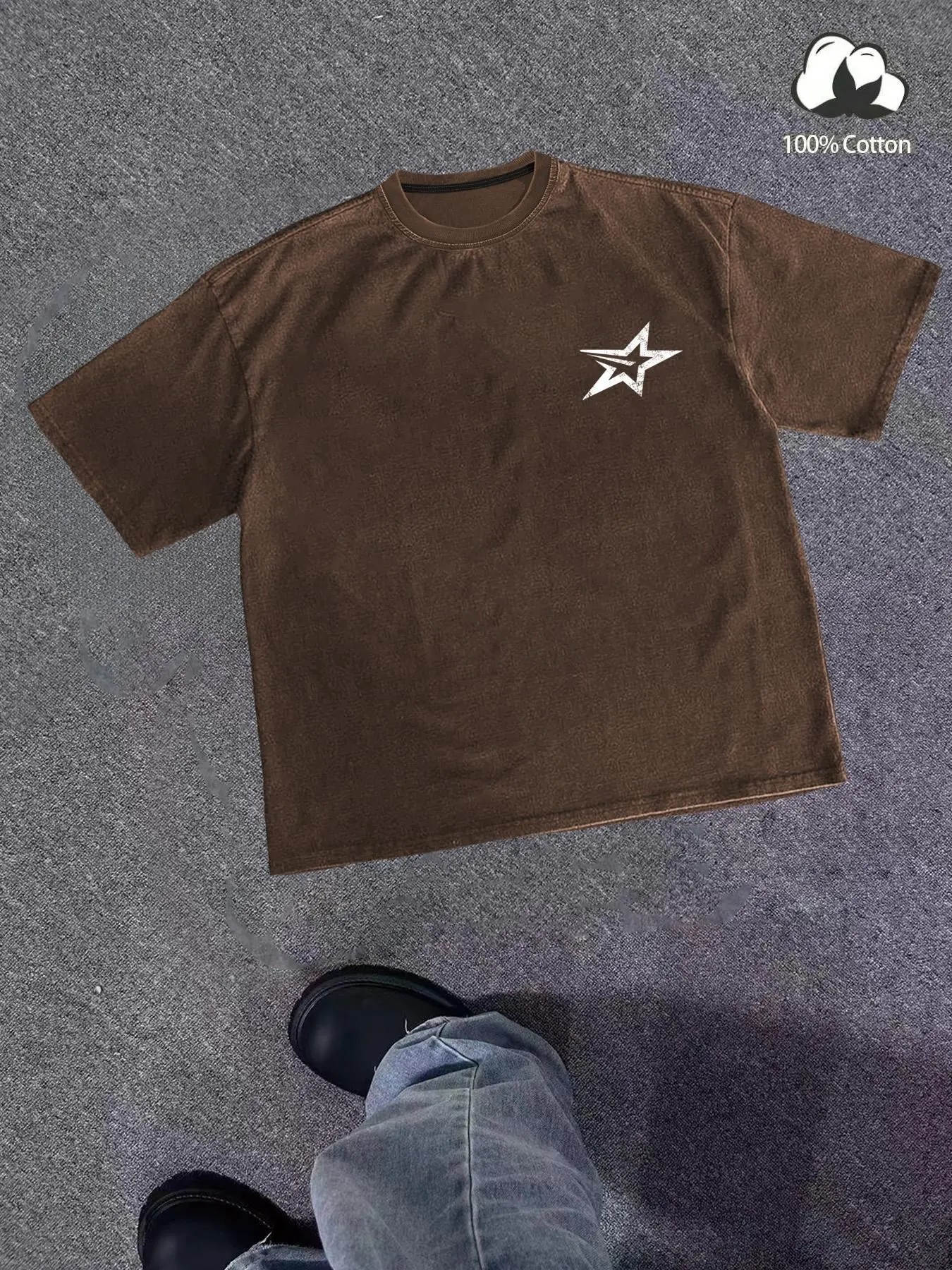 Men's Star Print Short Sleeve T-shirt, Loose Casual Fashion Round Neck Tee for Summer, Men's Top for Daily Wear, Tropical, Cotton