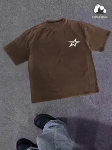 Men's Star Print Short Sleeve T-shirt, Loose Casual Fashion Round Neck Tee for Summer, Men's Top for Daily Wear, Tropical, Cotton