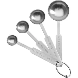 Stainless Steel Measuring Spoons - Set of 4  Metal Spoons -  and Durable - Engraved with Metric and Imperial /  Sizes Including Tablespoon and Teaspoon - Ideal for Cooking and General