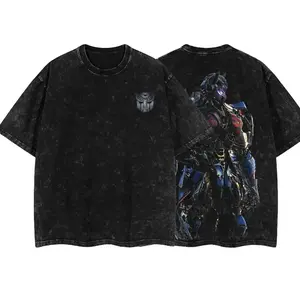 Orion Pax Transform the last knight Double Printed Oversize Lightweight Acid Washed Tee TV Series Graphic Top Cotton Streetwear T-Shirt boys merch Men's Regular Fit Floral Print Tee washed  streetwear