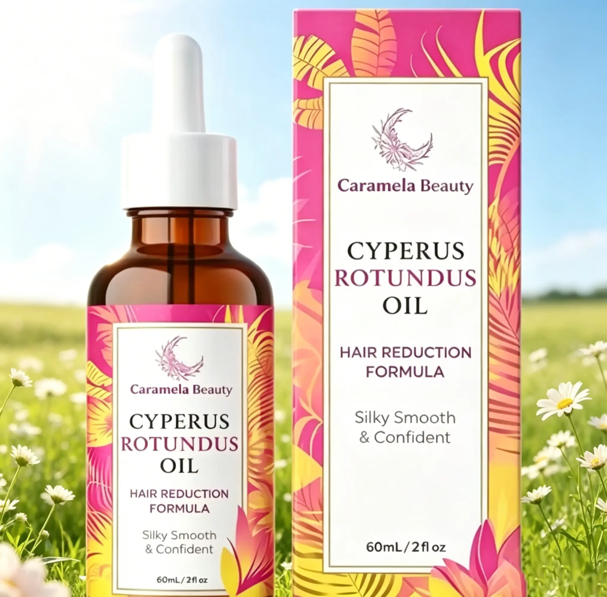 Cyperus Rotundus Hair Inhibiting Oil | Caramela Beauty Natural Hair Reduction Serum, Silky Smooth Skin After Hair Removal, Slow Thick Body Hair Regrowth