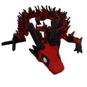 Dead Dragon – Articulated Red & Black Sword Dragon | 3D Printed Collectible