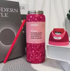 [New Edition] Owala FreeSip 32oz Water Bottle Red Floral Heart, Insulated Stainless Steel Leak-Proof Bottle with Straw Lid for School, Gym, Travel