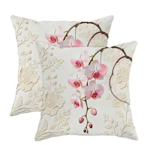 Elegant Vintage Floral Leaf Spring Peach Pillow Covers, Hidden Zipper Accent, One Sided Printing, Perfect for Home Decoration